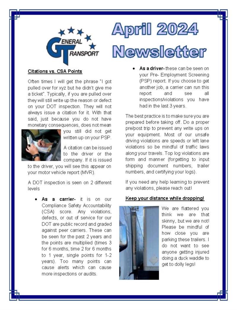 General Transport April 2024 Newsletter
